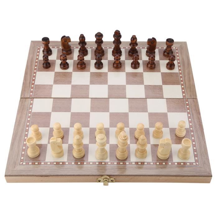 Jeu D'échecs 3 En 1 Bois - Échecs, Dames, Backgammon - Plateau Pliable 29x29cm - Voyage