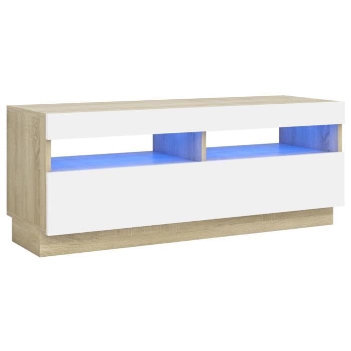 Meuble TV avec lumières LED Blanc 200x35x40 cm HAO-0F0608013081906