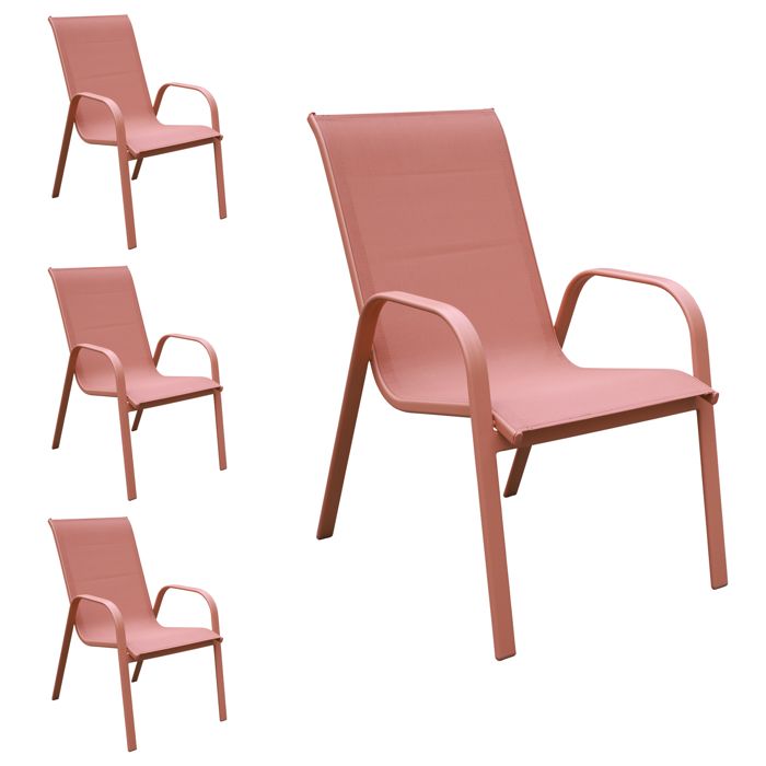 Lot de 4 chaises MARBELLA en textilène terracotta - aluminium terracotta Lot de 4 chaises MARBELLA en textilène terracotta - aluminium terracotta