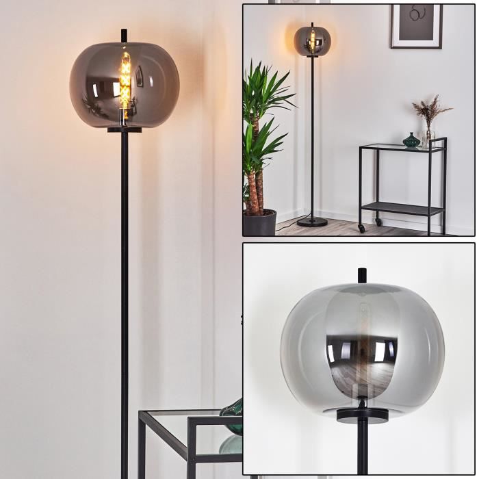Lampadaire Verbania en verre chromé et métal noir