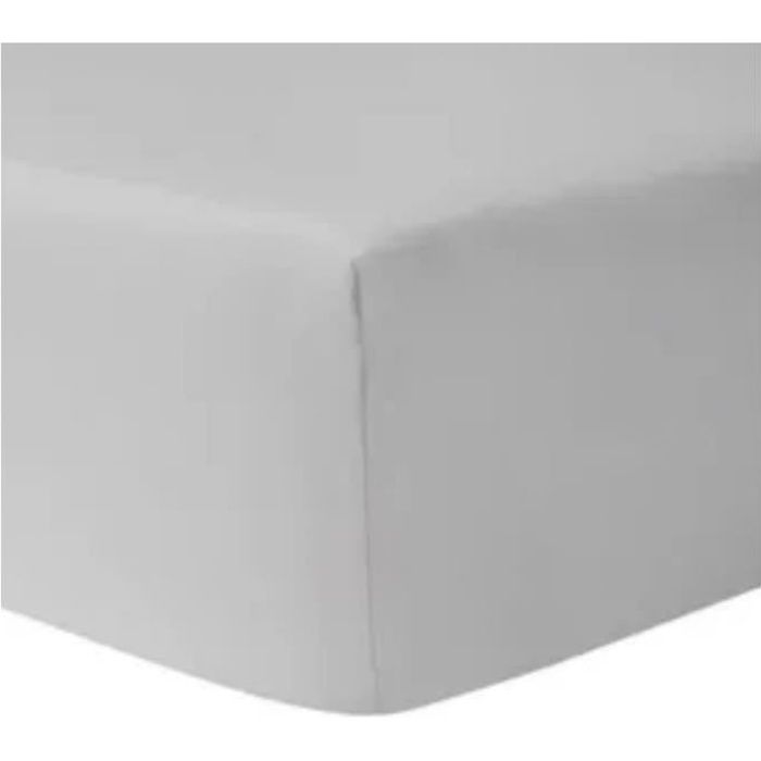 Drap Housse - HOME DECO - 160x200 cm - 100% Coton - Grand Bonnet - Gris Acier Drap Housse - HOME DECO - 160x200 cm - 100% Coton - Grand Bonnet - Gris Acier
