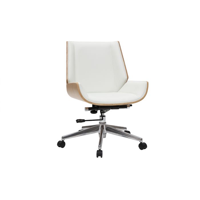Miliboo - Chaise de bureau à roulettes design blanc bois clair et acier chromé CURVED
