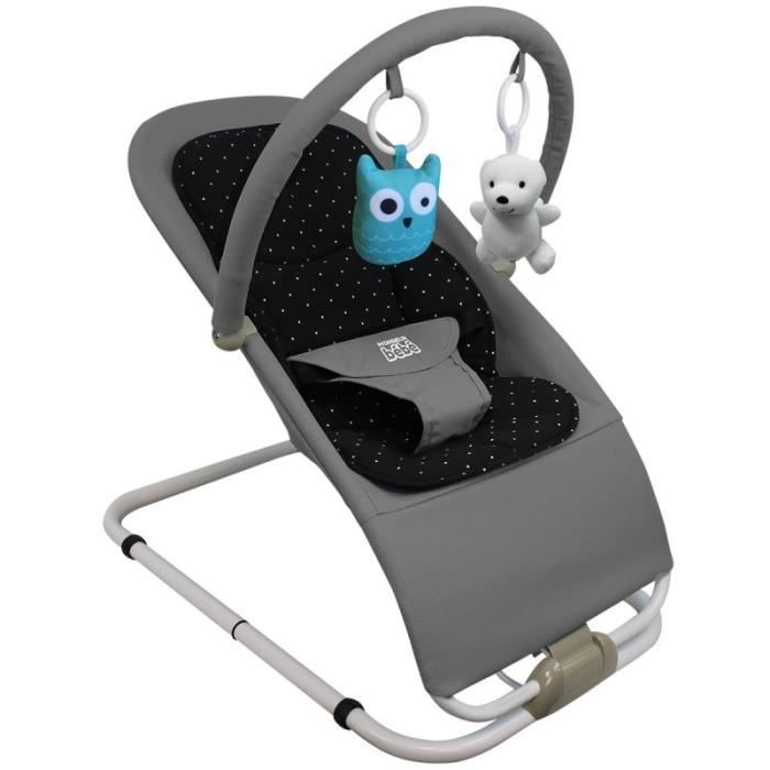 Transat bébé pliable + Barre à jouets et dossier inclinable - Gris et noir  à pois - Monsieur Bébé - Cdiscount Puériculture & Eveil bébé