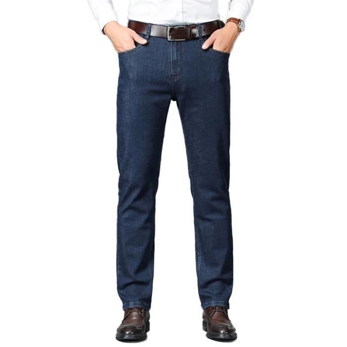 Jeans Stretch Coupe Droite Homme Automne Hiver Jean Elegant 5 Poches Taille Haute Effet Délavé - Gris Gris - Prêt-à-Porter