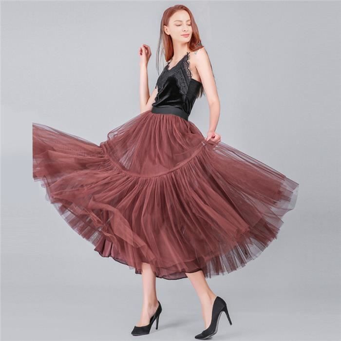 Jupon Tutu Vintage en Tulle pour Femme Jupe Midi Plissee en Maille Douce Lolita Demoiselle d Honneur Mariage Coffee D907 Blanc Cdiscount Pret a Porter