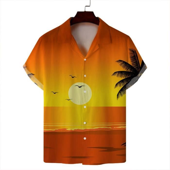 Chemise Hawaïenne Homme Manches Courtes JOGAL - Motif Funky Fruit, 100% Coton, Coupe Décontractée (vert/jaune, Taille M Et +)