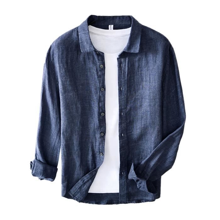 Chemise Homme Coton sans Repassage Manches Longues Respirante Couleur