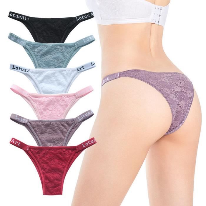 Lot de 6 Femme Slips Culottes Invisible Respirants Strings Sexy en Dentelle  Coton Mode Taille Basse Bikini Culottes 5pcs - Cdiscount Prêt-à-Porter