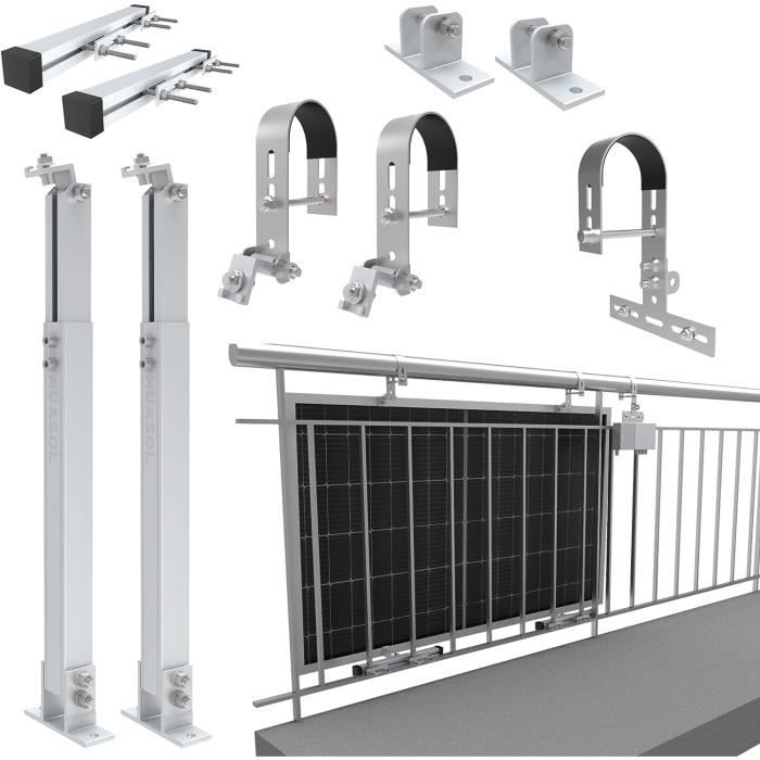 NuaSol Support pour centrale solaire de balcon |1 module solaire et un onduleur photovoltaïque | kit Angle d'inclinaison 0° &