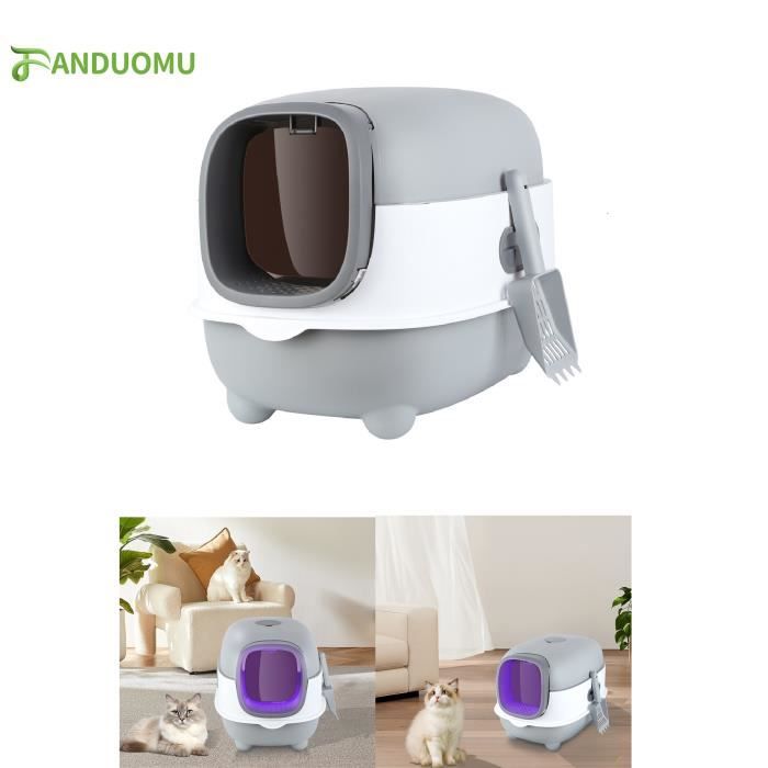 Meilleurs prix pour Bac à Litière pour Chat Fermée - FANDUOMU - Stérilisation Aux UV - 40x39x56cm - Gris