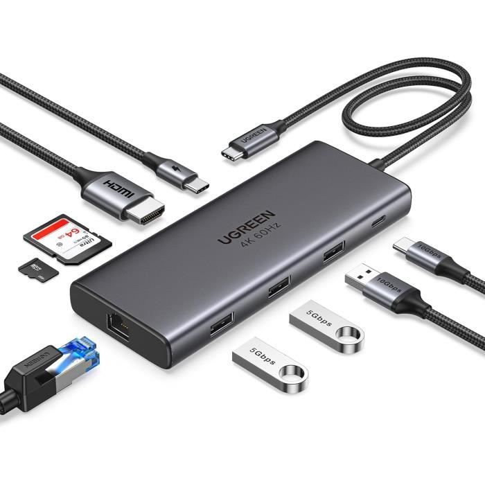 UGREEN Revodok Pro 109 Hub USB C 3.2 10Gbps 4K60Hz HDMI RJ45 Ethernet 9 en 1 Adaptateur USB C Multiport 100W Alimenté Lecteur de217