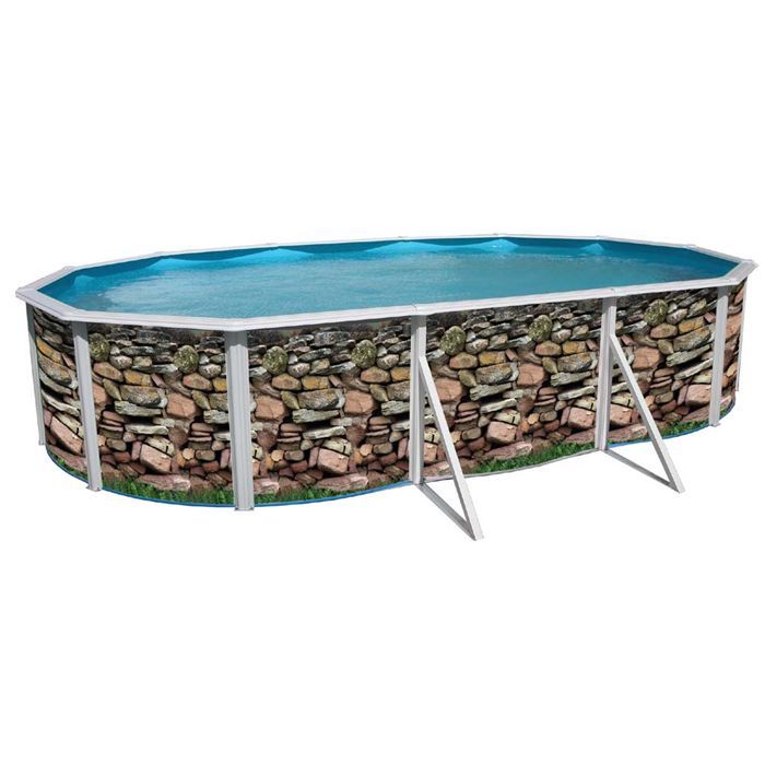 TOI Kit Piscine Hors-sol Acier  Muro Ovale D&eacute;coration Pierre 6.40 X 3.66 X 1.20m 
