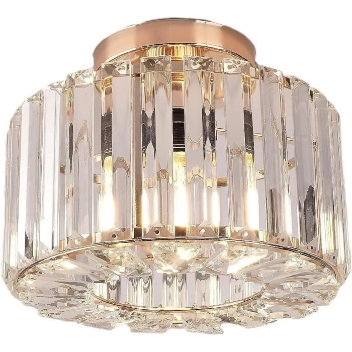 Plafonnier Lampe Cristal Lampe De Plafond Acier Inoxydable LED Miroir 36W Lustre Moderne En