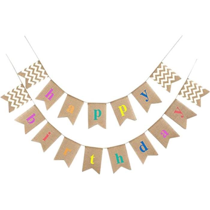 Happy Birthday Enfant Guirlande Fanions Jute Happy Birthday Ohaoduo - Décoration Anniversaire Enfants à Personnaliser Guirlande Toile Jute