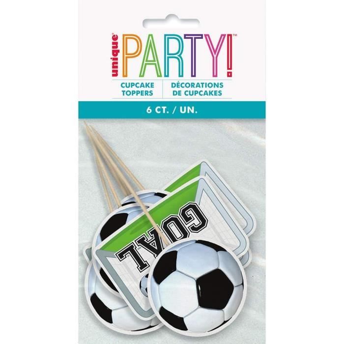 Décorations De Gâteau Football - Lot De 6 Toppers Pour Cupcake Ou Gâteau, Thème Noir Et Blanc