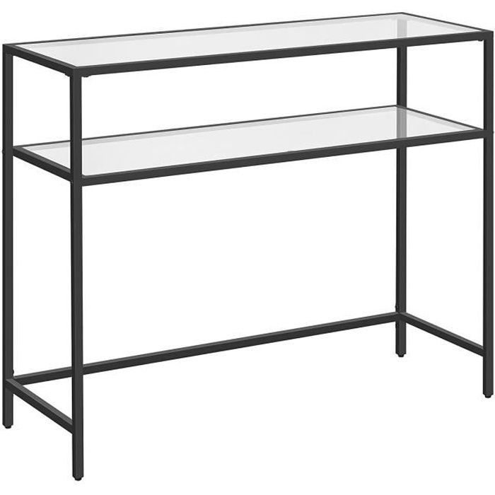 Console dentrée VASAGLE - Noir - 2 niveaux - Pieds réglables - Dessus de table en verre trempé Console dentrée VASAGLE - Noir - 2 niveaux - Pieds réglables - Dessus de table en verre trempé