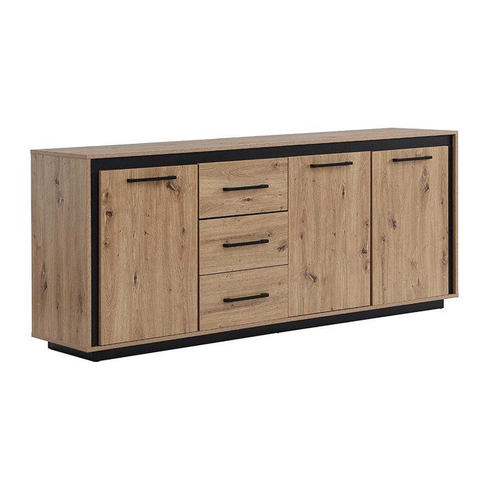 Buffet 3 portes et 3 tiroirs en MDF - Naturel et noir - NALAMANE