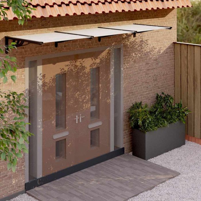 Auvent De Porte En Polycarbonate Noir - 152,5x90 Cm - Protection Contre La Pluie, Neige - Pour Maison Individuelle