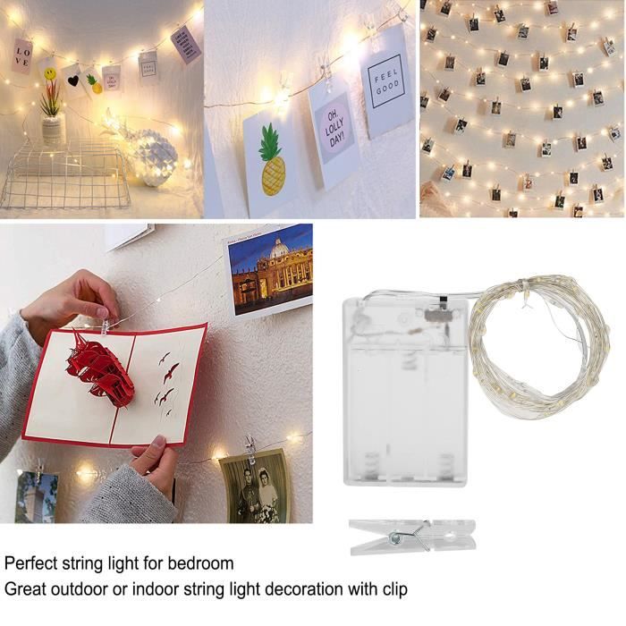 VINGVO guirlande lumineuse à pince photo LED Photo Clip String Light Fairy  Light Decor Christmas String Lights Décoration