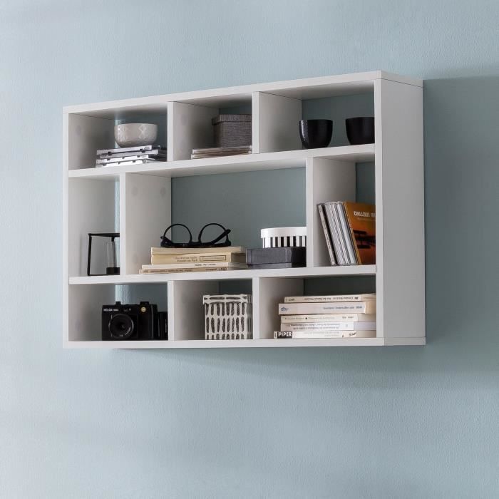 WOHNLING étagère murale WL5.810 Blanc étagère suspendue bibliothèque murale en bois avec placard WOHNLING étagère murale WL5.810 Blanc étagère suspendue bibliothèque murale en bois avec placard