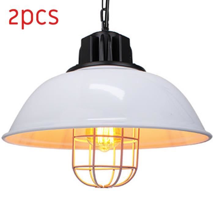 Suspension Luminaire Industrielle Blanc - WOTTES - UNI - Fer Forgé - Extérieur - 2 ampoules - 40W - E27