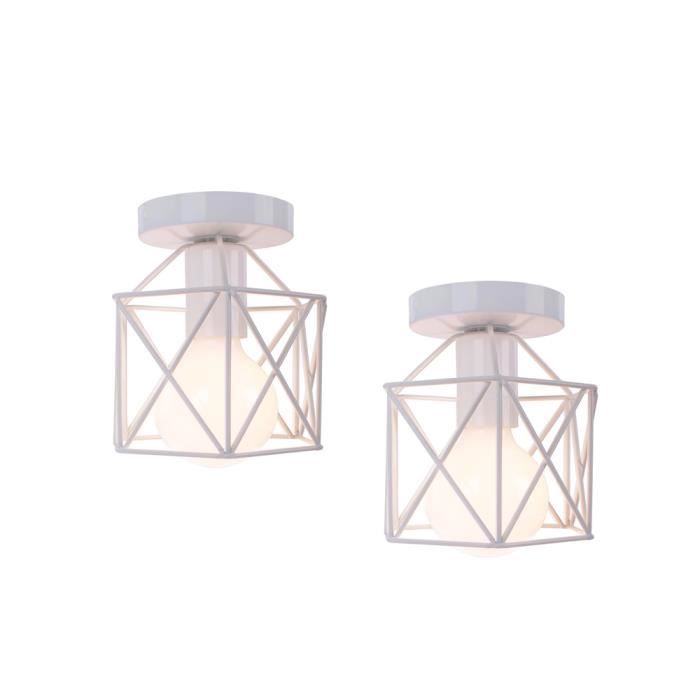 UNI Lampe de Plafond 14cm 2 Pack Plafonnier Cage Carré Blanc Lustre Suspension Luminaire pour Entrée Couloir Escalier