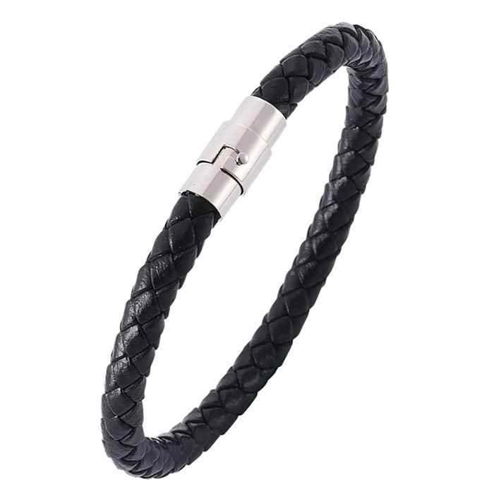 Zense - Bracelet noir en cuir tressé pour homme ZB0256