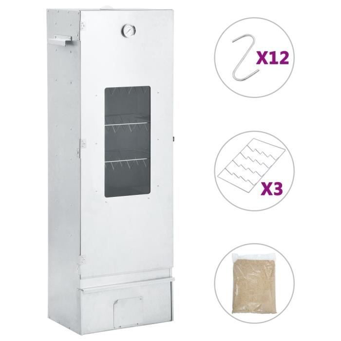 Fumoir BBQ Acier Galvanisé 83cm - Avec Thermomètre & Copeaux De Bois Inclus