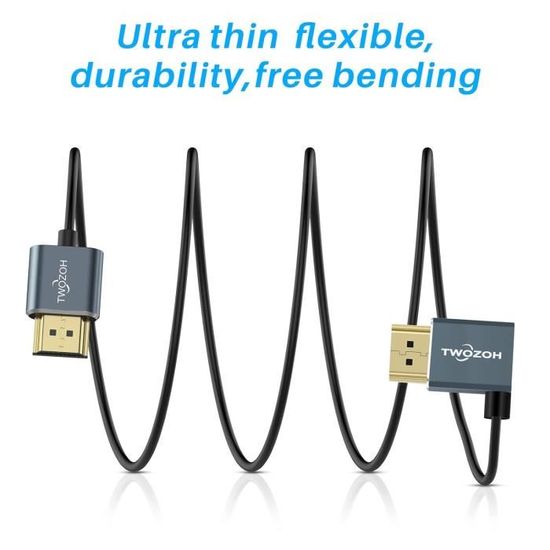Flexible câble hdmi vers hdmi coudé 90° degré 2m, ultra fin et slim gauche  angle cordon hdmi 2.0 supporte 3d 4k60hz[A218] - Cdiscount TV Son Photo