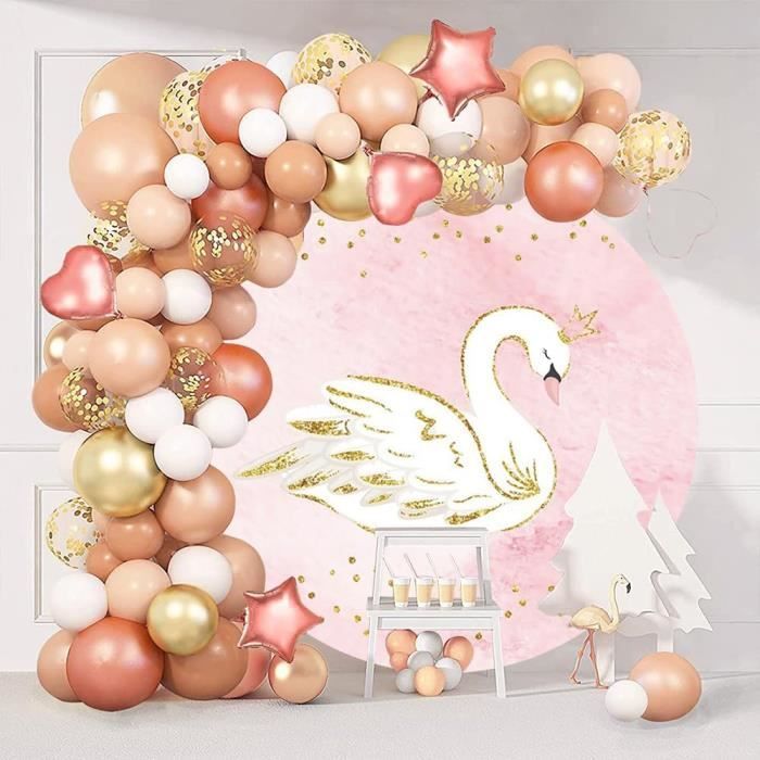 Toile De Fond Ronde 2m Paillettes Or & Cygne Blanc – Parfaite Pour Baby Shower, Anniversaire Fille, Photobooth Et Décoration Fête