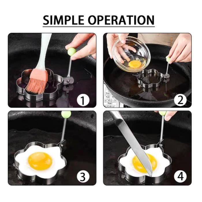 2 Anneaux à œufs Ronds Antiadhésifs En Inox - Pour œufs Au Plat, Pancakes, Burgers - Avec Pinceau à Huile Inclus