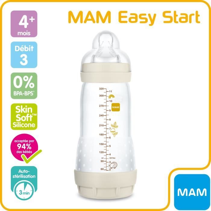 MAM Biberon Easy Start / Anti-Colique Nature - 320ml - Lin - Tétine Débit  3 - X1 - Cdiscount Puériculture & Eveil bébé