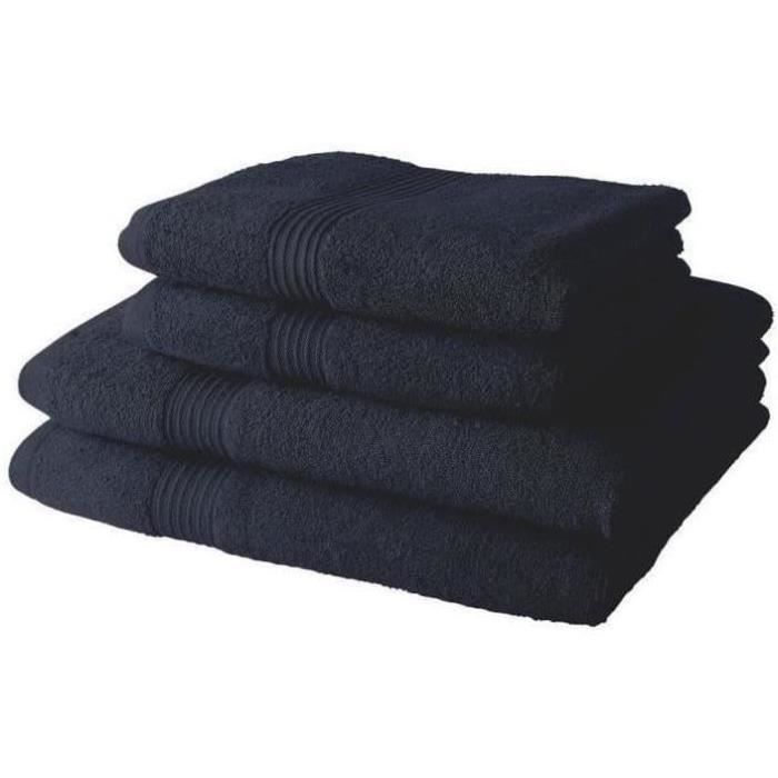 Lot De 2 Serviettes De Bain TOP TOWEL - 100% Coton 400g/m² - 100x50cm - Couleur Marin