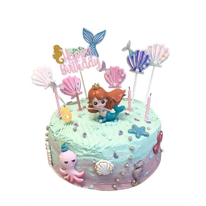Riisoyu Lot de 23 décorations de gâteau sirène à paillettes - Décoration de gâteau pour anniversaire, fête, décoration de gâteau - Fournitures de princesse sous l'eau