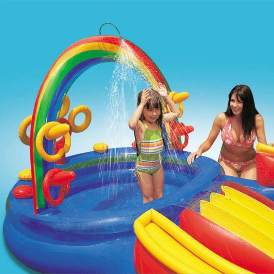 Intex Piscine Gonflable Enfant Arc En Ciel Aire De Jeux Aquatique Avec Toboggan 297x193x135 Cm Achat Vente Pataugeoire Cdiscount