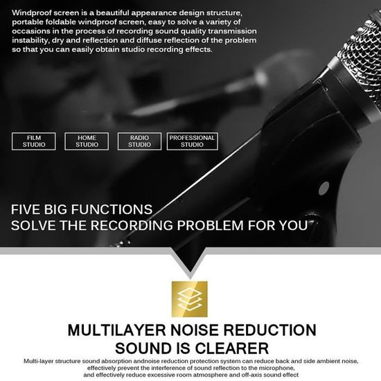 Bouclier Insonorisation Mousse Acoustique Panneau Absobant Pliable  Microphone Studio SWAGX