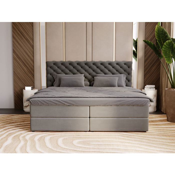 Lit rembourré avec rangement - 180 x 200 - lit double - velours - beige - Palermo