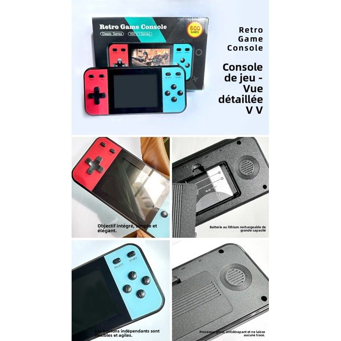 Console de Jeu Portable Rétro | 600 Jeux Intégrés | 4 Langues ...