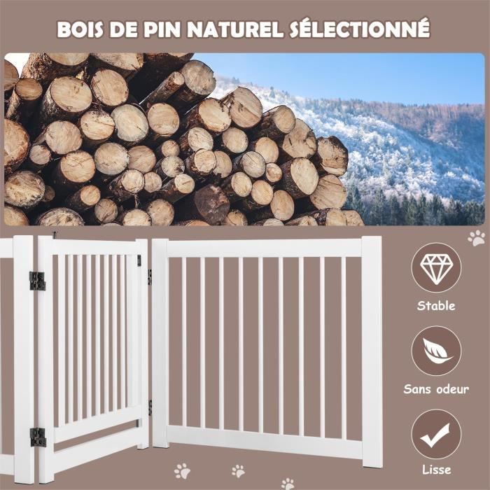 Barrière De Sécurité Pour Chien Pliable En Bois - 4 Panneaux, 204x60 Cm - Pieds Stables, Sans Installation - Pour Escalier, Salon, Porte - 10