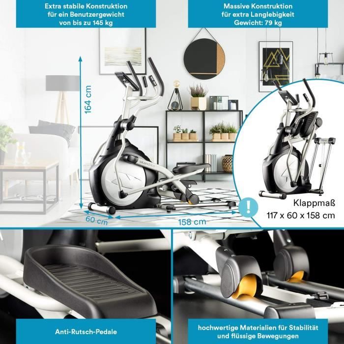 Skandika CardioCross Carbon Pro Velo elliptique Masse d inertie 23 5 kg Poids Max. 145kg 19 Programmes Sangle Cardio Incl Cdiscount Sport