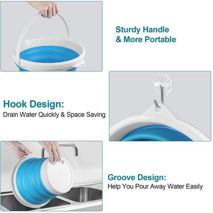 Seau Pliable + Pelle En Polypropylène Haute Résistance - Pour Cuisine, Camping, Lavage Auto - Économiseur D'espace (tailles M Ou L)