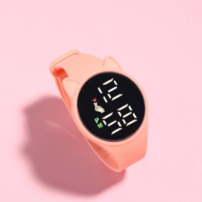 Jaune Montre num rique LED en silicone avec cadran chat pour