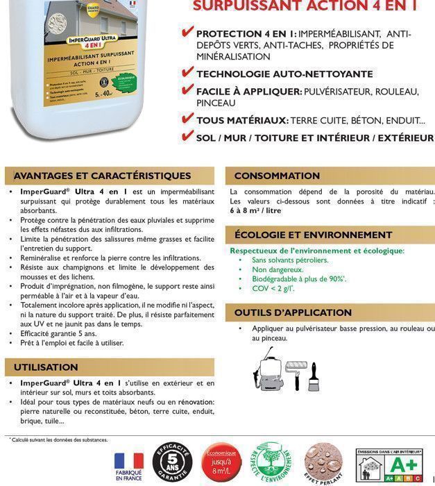 ImperGuard Ultra 4 en 1 Imperméabilisant Hydrofuge, Anti Dépôts Verts