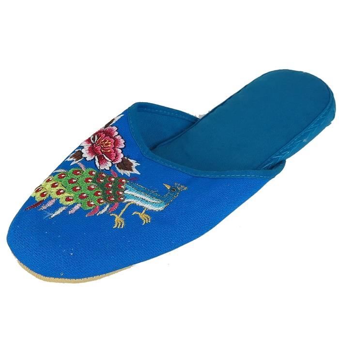 Chausson G5LV0 Brod paon coton chinois s Bleu Rouge Noir Nouveau