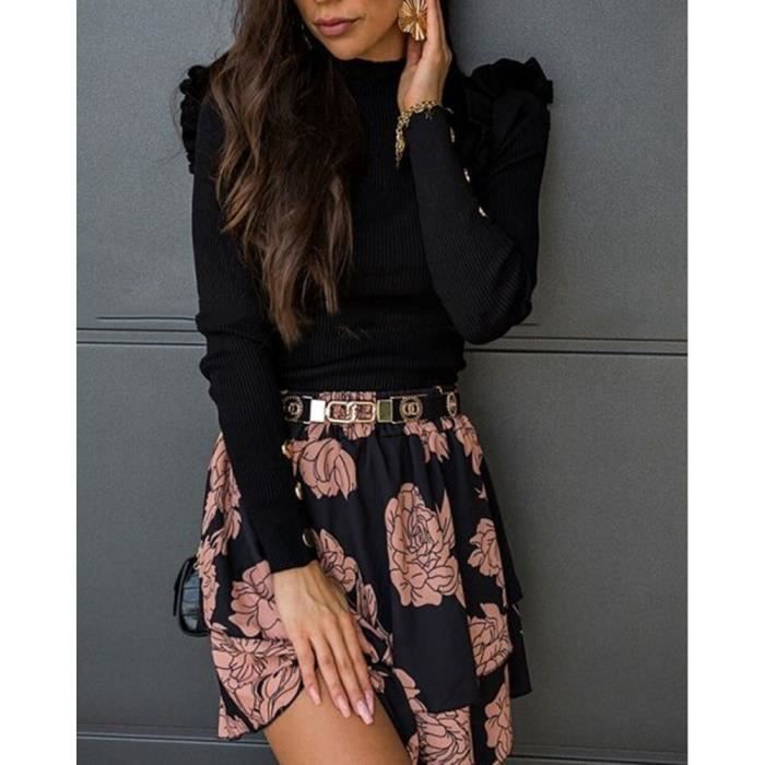 Pull Volant Femme Pr s Corps Extensible Chaud Doux Manche Longue