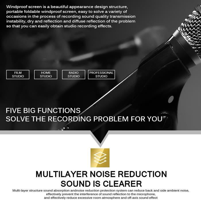 Yescom Studio Microphone Bouclier d'isolation Panneau de mousse acoustique  Panneau d'enregistrement insonorisant Support de support 