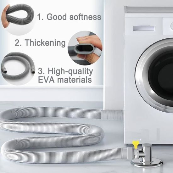Tuyau De Vidange Rallonge 2 M Pour Lave-linge/lave-vaisselle - Diamètre 20/24 Mm - Avec Accessoires (colliers, Connecteur) - 4