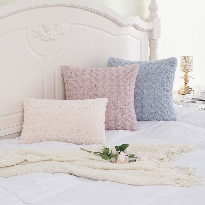 Lot De 2 Housses De Coussin En Fausse Fourrure Pour Salon, Canapé, Chambre à Coucher, 45 X 45 Cm, 30 X 50 Cm, Rose