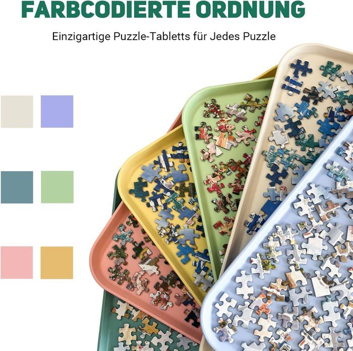 Set De 12 Plateaux Trieurs De Puzzle En Feutre - Pliables, Empilables, Boutons-pression, Pour 2000 Pièces - Multicolore