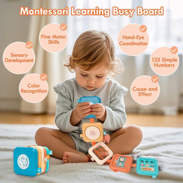 Cube D'Activités Montessori 8 En 1 Sensoriel Pour Bébé - Jouet Éducatif 6-18 Mois Avec Motricité Fine